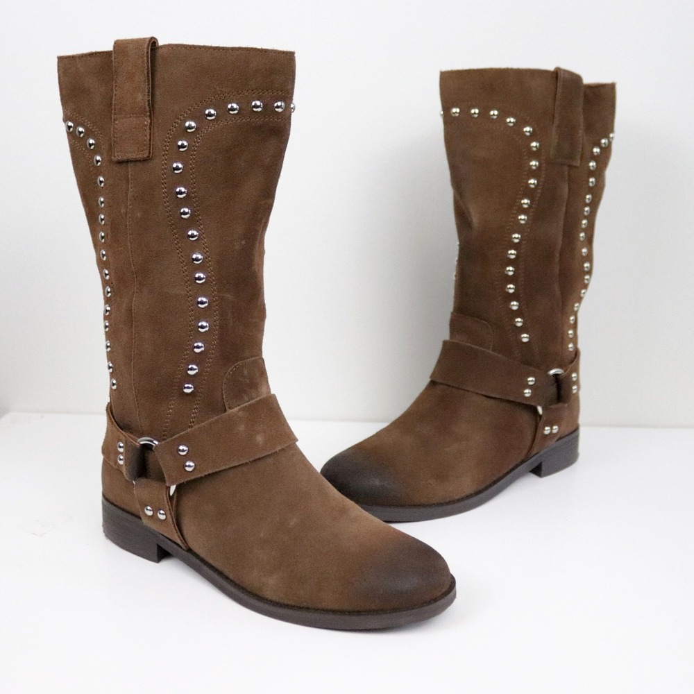 Anthropologie Bibi Lou Suede Studded Harness Western Boots EU 37 US 6 - 6.5 - Picture 2 of 10